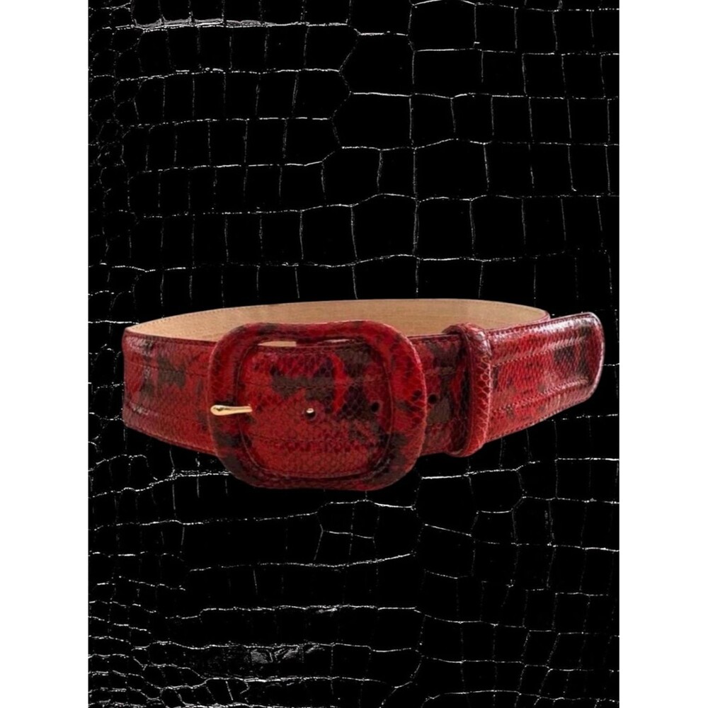 VTG Liz Claiborne Red Black Snakeskin Leather Wide Belt Size M